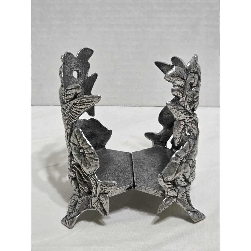 Hummingbird Silver Colored Pewter Metal Candle Holder 6